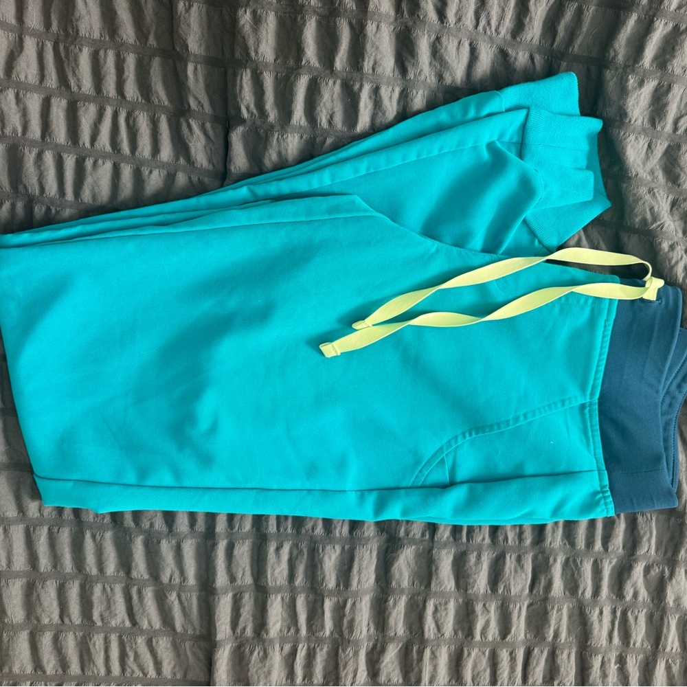 FIGS Teal Joggers with Neon Drawstring